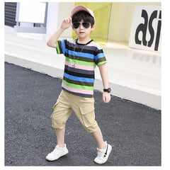 Half Sleeves Striped Multicolour T-Shirt & Shorts  Set From 2-11 years