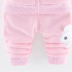 Velvety  Full Sleeves Rabbit Print Thick Warm Fleece Ear Hoodie With Joggers From 9 Months-4 Years