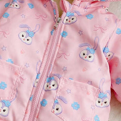 Pink Full Sleeves Overall Printed Rabbit Ears Hooded Jacket From 9 Months-5 Years