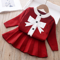 Red Full Sleeves Front Open Winter Top and Skirt From 1-5 Years