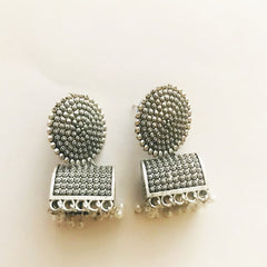 Silver Oxidised Classic Jhumkas Earrings