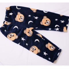 Velvety Navy Blue Full Sleeves Bear Printed Daily Winter Wear Set From 9 Months-5 Years