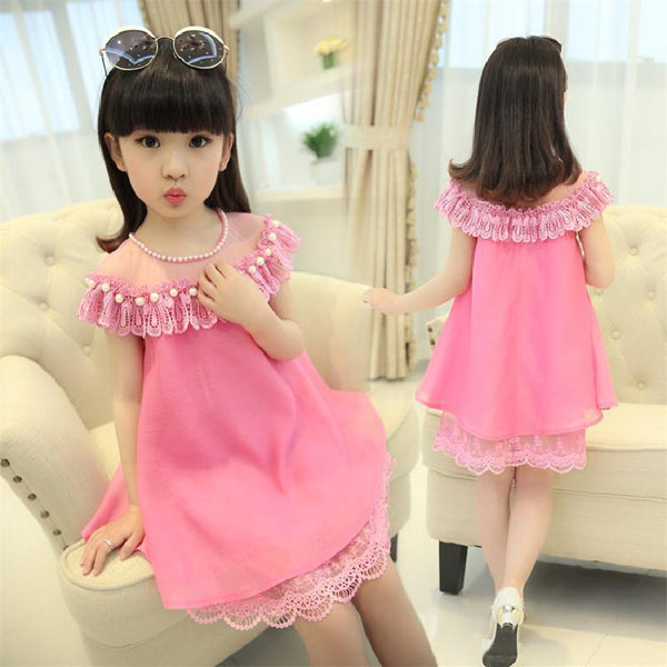 Sleeveless Party Wear Prom Pearl Net Embellished Dress From 3-9 Years