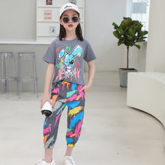 Multi-Colour Short Sleeved 3D Cartoon Printed  Graffiti Foreign Style Fashionable 2 Piece Set From 3 - 9 Years