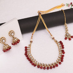 Maroon Gold-Plated Traditional Jewellery Set