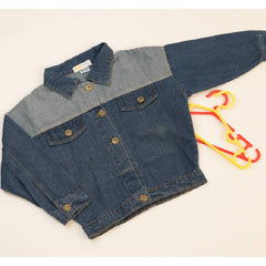 Blue Full Sleeves Colour Blocked Back Printed Denim Jacket & Pant Set For Both Boys & Girls From 3-9 Years