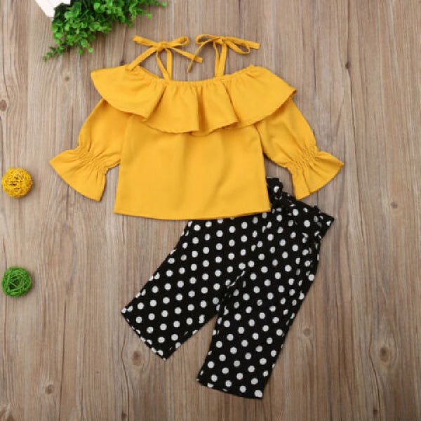 Yellow n Black Full Sleeves Singlet Neck Top With Pants From 9 Months-5 years