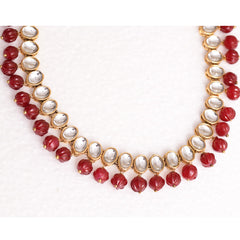 Maroon Gold-Plated Traditional Jewellery Set