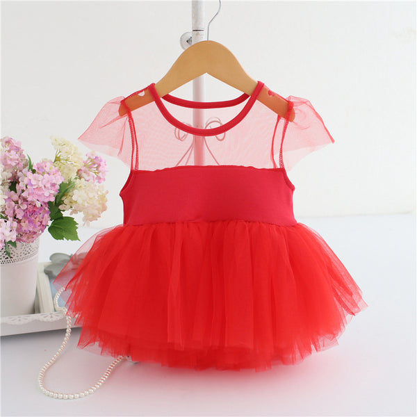 Red Sleeveless Net Embellished Fit & Flare Dress From 6-24 Months