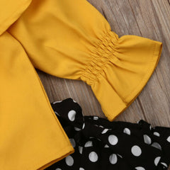 Yellow n Black Full Sleeves Singlet Neck Top With Pants From 9 Months-5 years