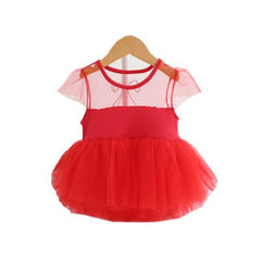 Red Sleeveless Net Embellished Fit & Flare Dress From 6-24 Months