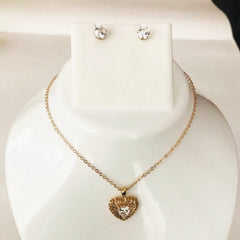 Gold Plated Heart Pendant Necklace With Earrings