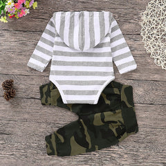 White Full Sleeves Hooded Tee and Camouflage Lounge Pant From 3 Months-3 Years