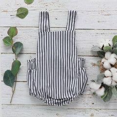 Black Striped Sleeveless Spring Fall Short Romper From New born-18 Months