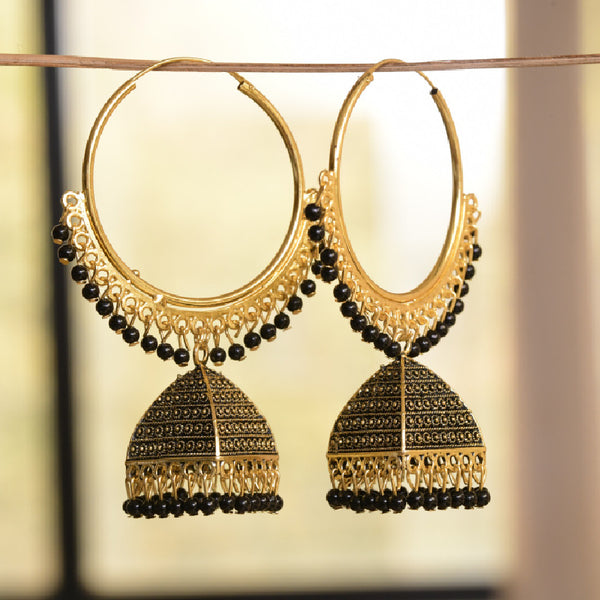 Black Hoop Earrings With Jhumki