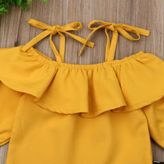 Yellow n Black Full Sleeves Singlet Neck Top With Pants From 9 Months-5 years