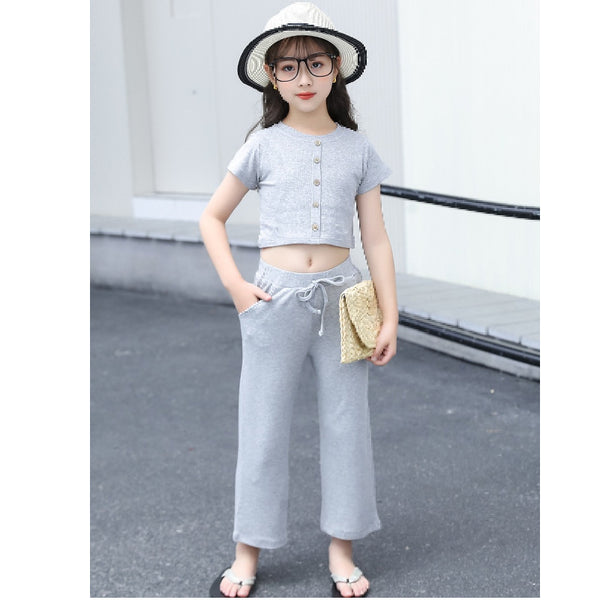 Half Sleeves Crop Top With High Waist Long Pants From 3-9 Years