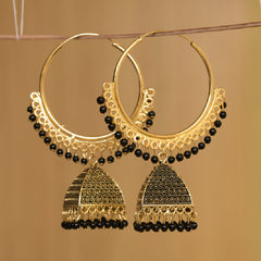 Black Hoop Earrings With Jhumki