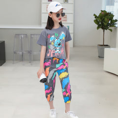 Multi-Colour Short Sleeved 3D Cartoon Printed  Graffiti Foreign Style Fashionable 2 Piece Set From 3 - 9 Years