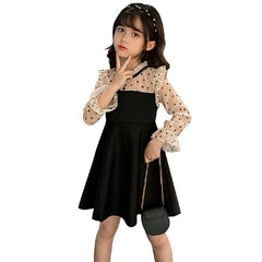 Black Lace Puff Long Sleeves Heart pattern Pleated Dress From 4- 10 Years