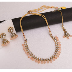 Peach Gold-Plated Traditional Jewellery Set