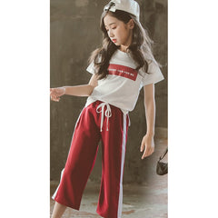 Half Sleeves Text Printed Tee With White Stripes Print Pant From 3-9 Years