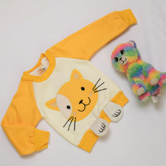 Thick Fleece 3D Catty Design Jacket, Vest & Pant 3Pcs Warm Outfit From 9 Months-4 Years