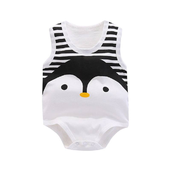 Sleeveless Striped Patch Printed Romper From 3 Months-2 Years