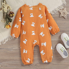 Full Sleeves Bear Printed Cotton Rompers From 3 Months- 3 years