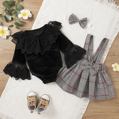 Black Party Wear Truffle Sleeves Top and Skirt with bow From 3 Months-3 Years