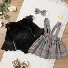 Black Party Wear Truffle Sleeves Top and Skirt with bow From 3 Months-3 Years