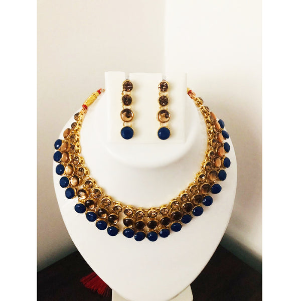 Blue Gold-Plated Embellished Jewellery Set