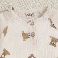 Full Sleeves Bear Printed Cotton Rompers From 3 Months- 3 years