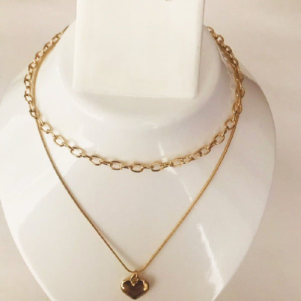 Gold Multi layered heart necklace