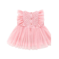 Pink Flutter Sleeves Floral Applique & Net Detailing  Fit & Flare Dress From 3-12 Months