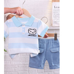 Half Sleeves Striped Pinted T-Shirt & Blue Shorts From 9 Months-3 Years