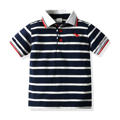 Retro Blue Striped Collared Half Sleeves T-Shirt From 1-6 years