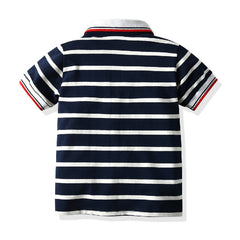 Retro Blue Striped Collared Half Sleeves T-Shirt From 1-6 years