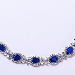 Blue Silver-Plated AD Stone Studded Jewellery Set