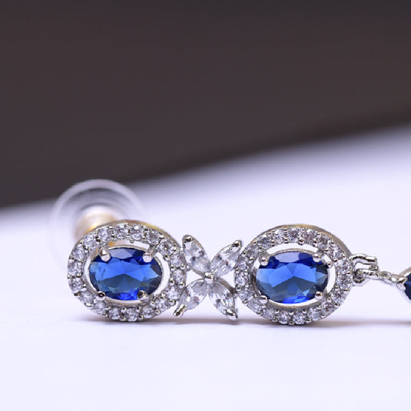 Blue Silver-Plated AD Stone Studded Jewellery Set