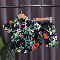 Half Sleeves Hawaiian Tropical Beach Style T-Shirt & Shorts Set From 9 Months-4 Years