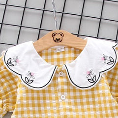 Yellow n White Checkered And Embroidered Set From 9Months-4 Years