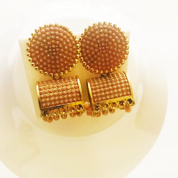 Peach-Coloured Classic Jhumkas Earrings