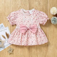 Pink Puff Sleeves Bow Applique Fit & Flare Frock From 3-18 Months