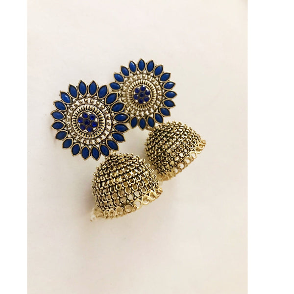 Blue-Gold Plated Floral Jhumkas earrings