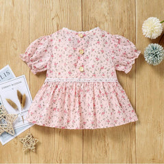 Pink Puff Sleeves Bow Applique Fit & Flare Frock From 3-18 Months