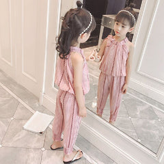 Pink Cute Sleeveless Fashion Top & Pant Set From 3-9 Years