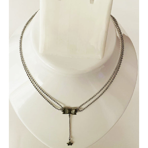 Silver Double D Star Lariat Necklace