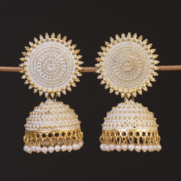 White Contemporary  Jhumkas Earrings