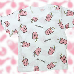 Short Sleeves White Printed Top n Pink Shorts Set From 6 Months-4 Years